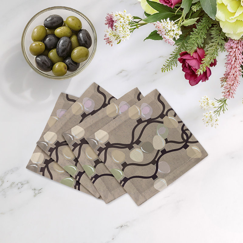 Xmas Tangle Cotton Sateen Cocktail Napkins, Neutral