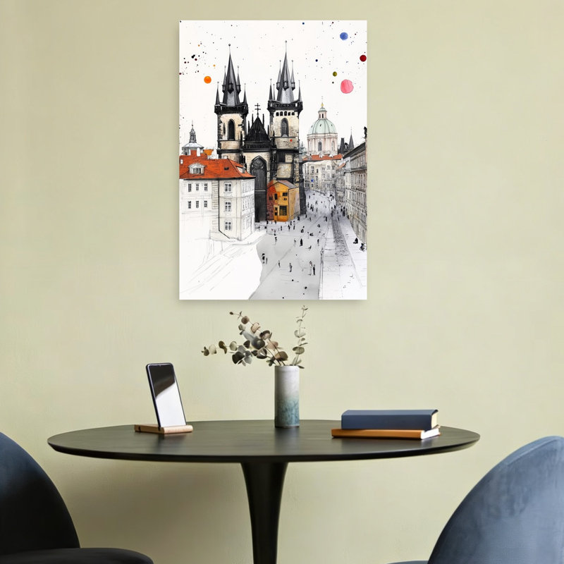 Prague Old Town Splendor Colorful Gothic Vibrant Architecture City Wall Art Print 1 Piece Wrapped Canvas Wall Art