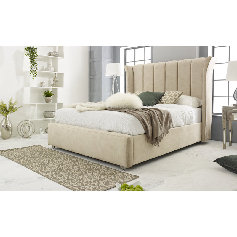 Lachanda Upholstered Velvet Bed, Double (4'6), Beige