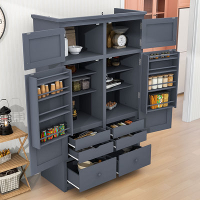 Grand garde-manger avec tablettes réglables, 6 tiroirs, 4 plateaux coulissants et 8 supports de porte