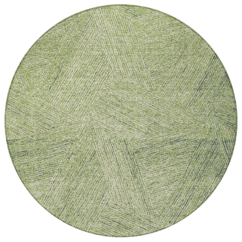 Tapis d'intérieur rond 8 po vert et ivoire rond lavable abstrait artichaut