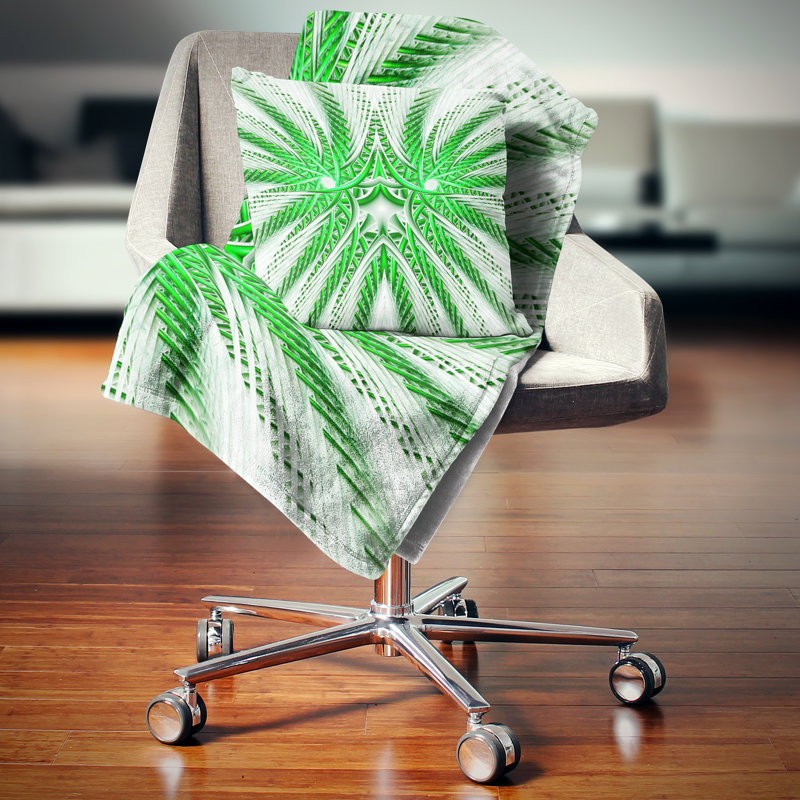Coussin décoratif à fleurs fractale unique light Abstract, 16 po x 1 po, Coussin décoratif, Vert / blanc