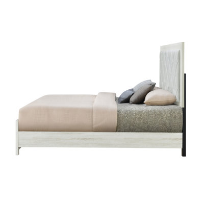 Grand lit beige avec ornements rembourrés, tête et pieds rembourrés, sommier tapissier requis, 4 pieds de support à lattes, bois d'hévéa, peuplier, mousse de tissu, capacité de poids de 660 lb,