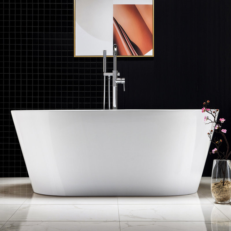 59'' x 29.5'' Freestanding Soaking Acrylic Bathtub, Chrome, White