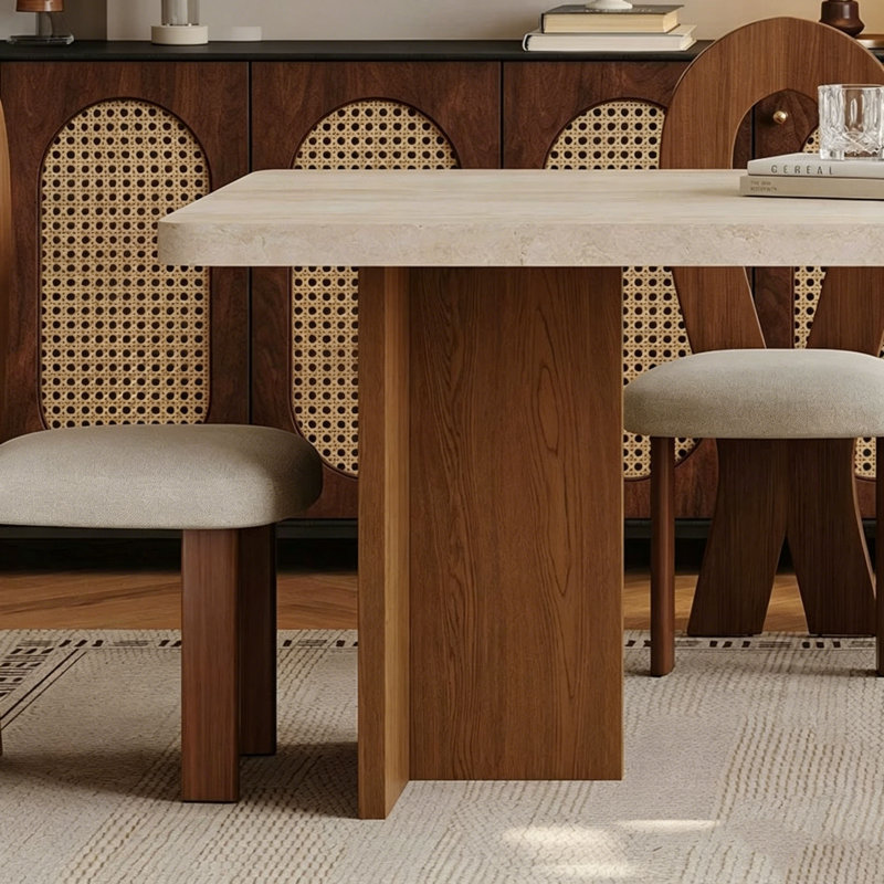 Table en pierre frittée de style crème, 29.5" H x 70.9" W x 31.5" D, 7