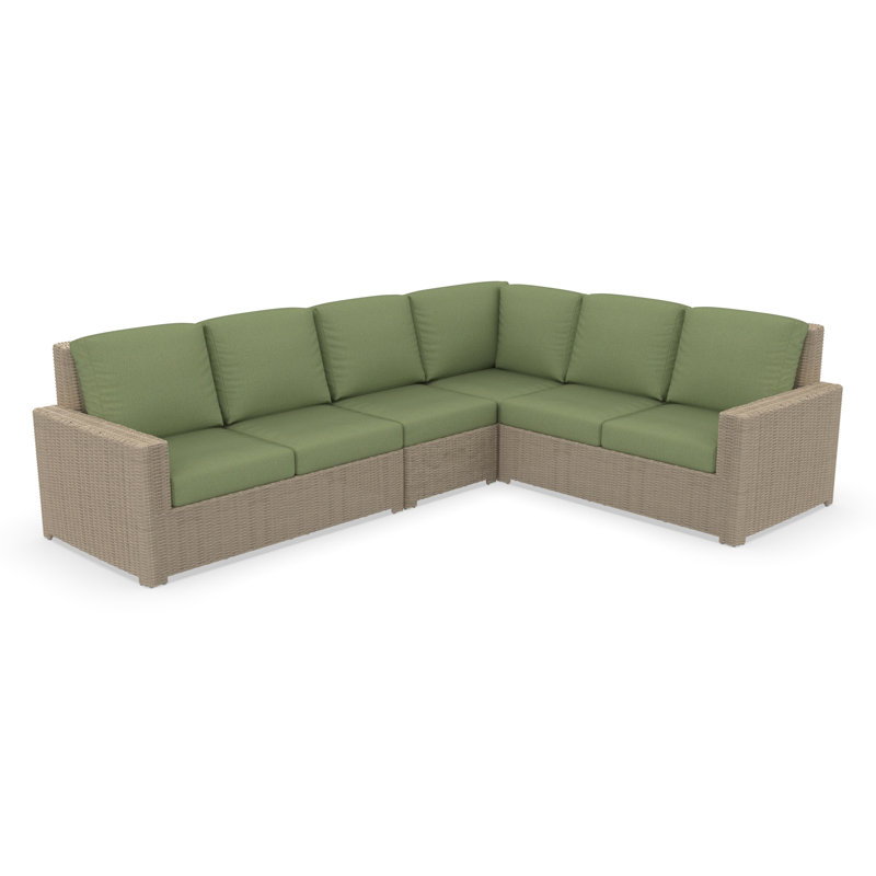 Henri 116" W Outdoor L-Shaped Sectional with Sunbrella Cushions, Sunbrella Canvas Fern