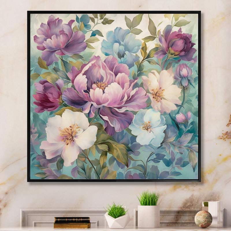 «Retro Collage Blossoming Wildflowers» sur impression sur toile, H 24 po x l 24 po x P 1 po, Cadre flottant noir