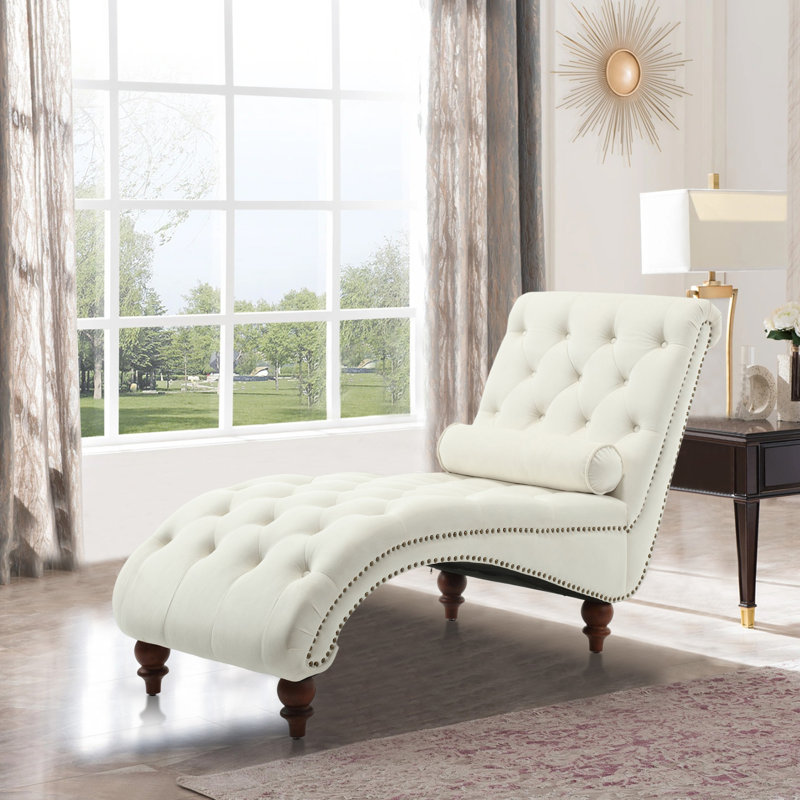 Chaise longue rembourrée Holcroft, Velours beige