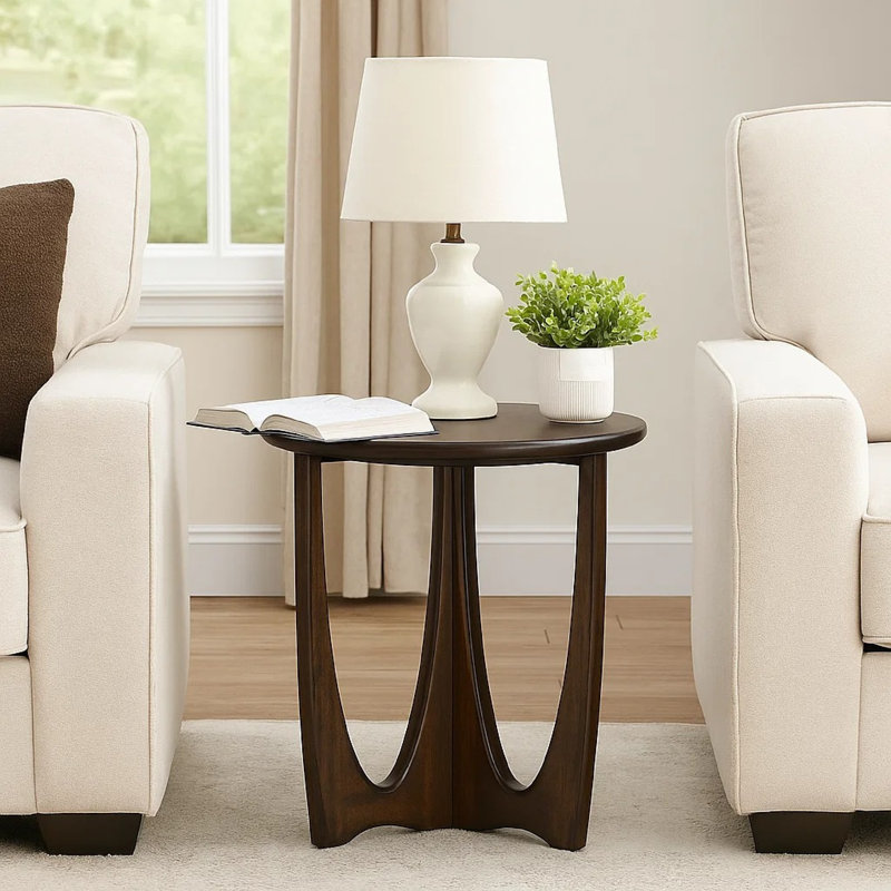 Table de chevet Natra, base arrondie avec dessus arrondi de 22 po, brun foncé, H 24 po x l 22 po x P 22 po