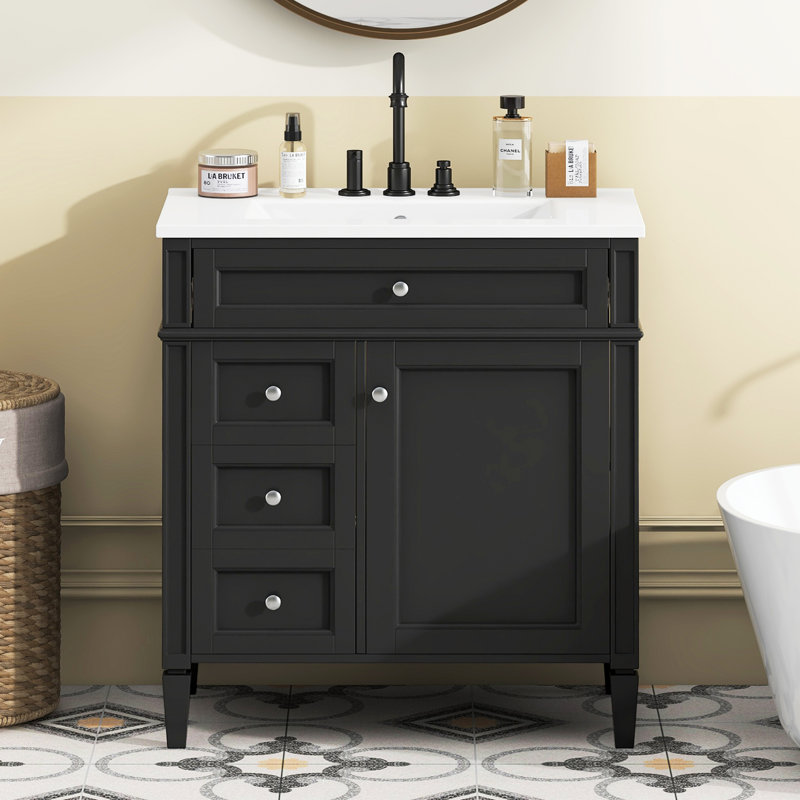Meuble-lavabo de 30 po avec lavabo supérieur, Noir, noir, noir, noir
