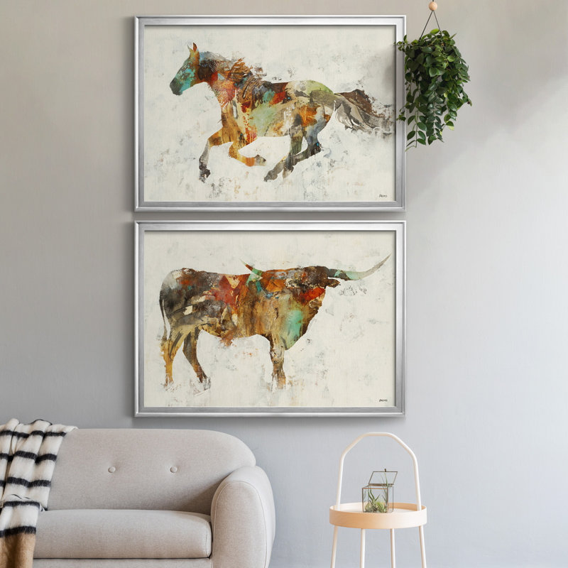 Totem II - ensemble de 2 reproductions, Toile encadrée argentée, H 18,5 po x l 24,5 po x P 1,5 po, Pas de tapis