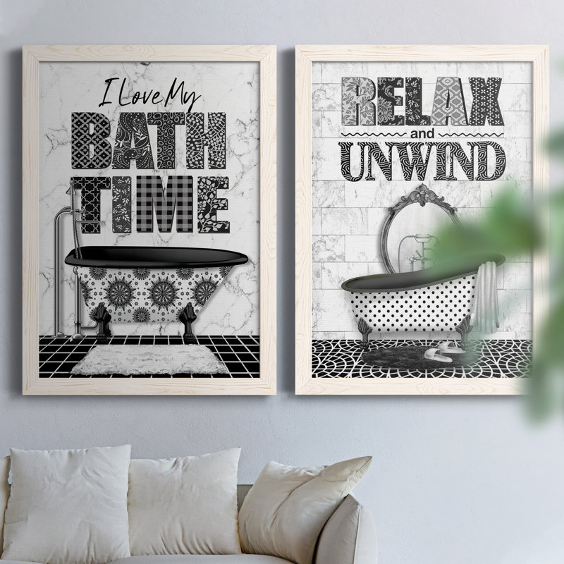 " Bath Time " 2 - Pieces, 31" H x 44" W x 1" D, White Framed Canvas