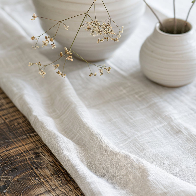 Chemin de table 100% lin français - blanc cassé, 16 po x 59 po, fabriqué à la main au Canada, 59 po x 16 po, Blanc cassé