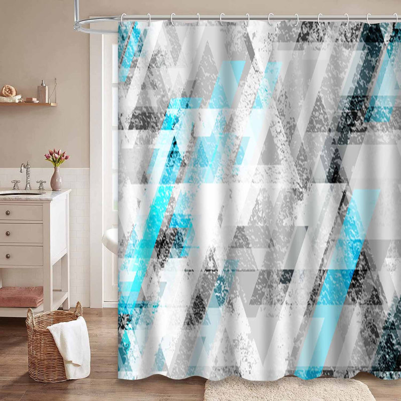 Rideau de douche sans soudure à motif géométrique blanc avec 12 crochets Urban, L 72 po x l 84 po
