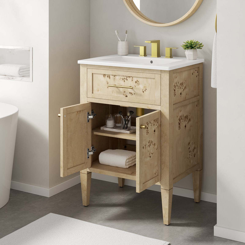 Modway Elysian Single Bathroom Vanity with Top, White, Burl