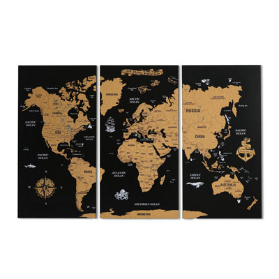 Carte du monde en bois avec punaises - grande carte de voyage en liège sans cadre pour salon ou bureau