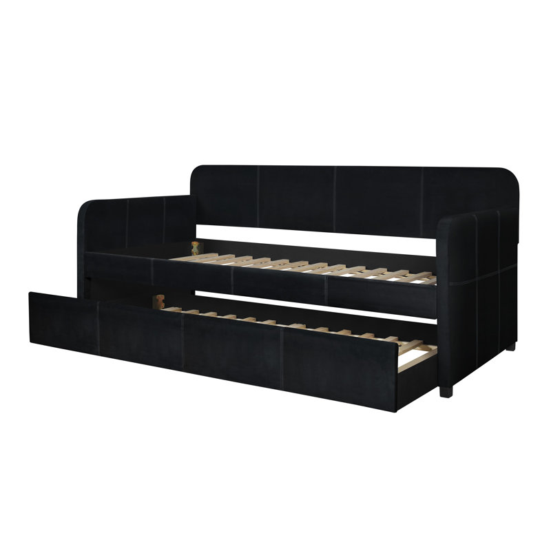 Tiara Upholstered Daybed with Trundle, Black