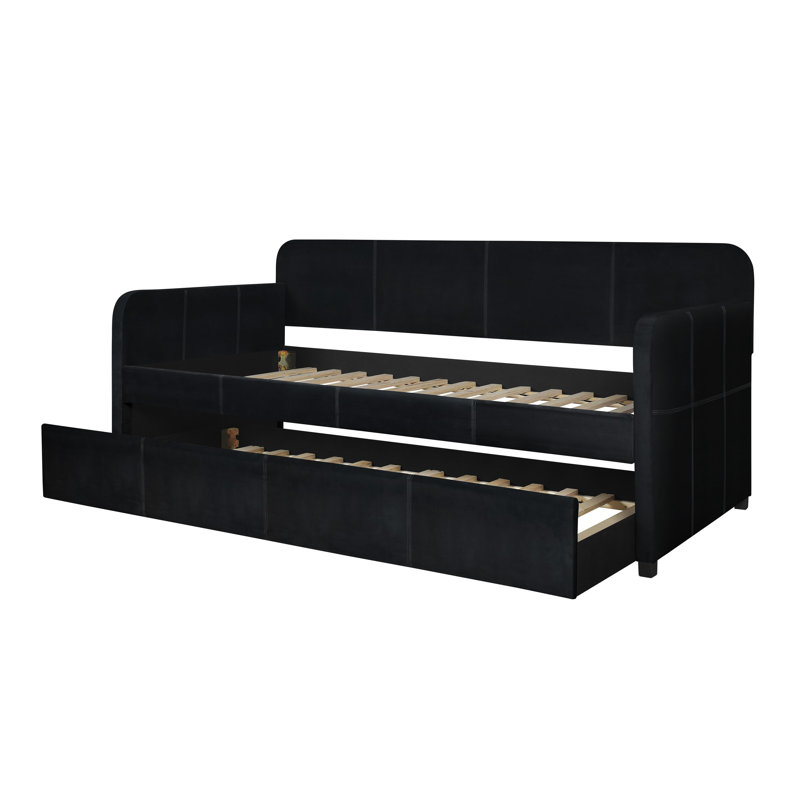 Tiara Upholstered Polyester Daybed with Trundle Bed, Black