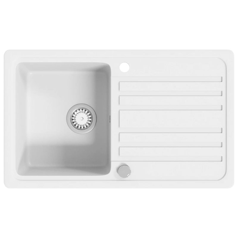 Granite Kitchen Sink Single Basin with Drainer Reversible White, White