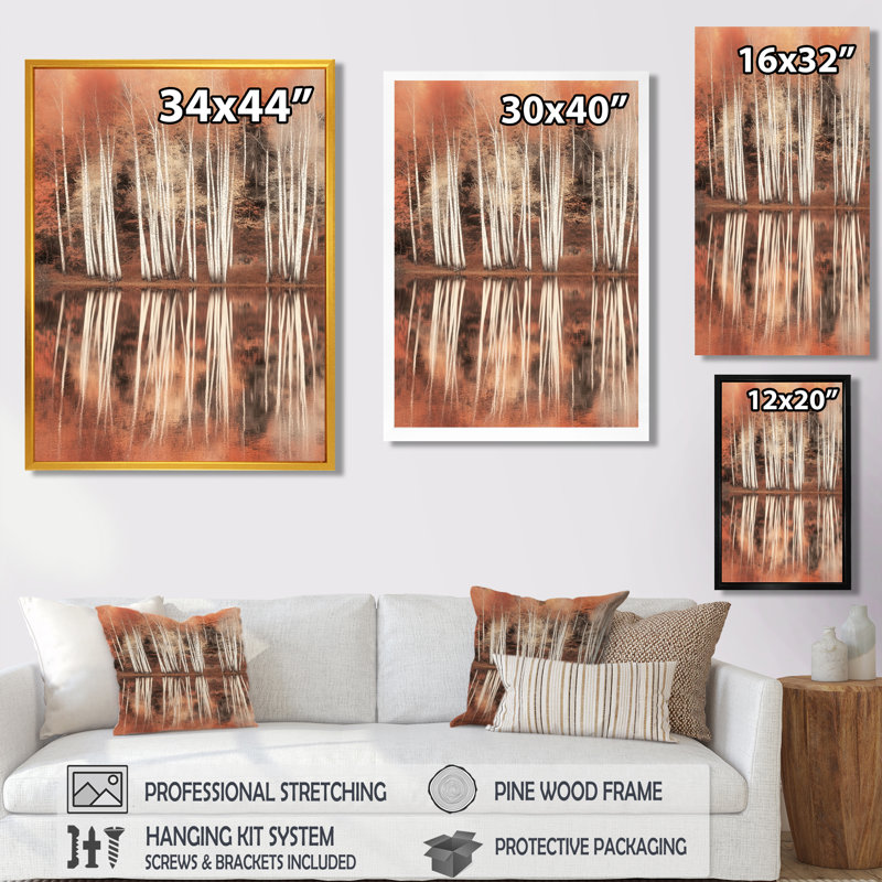 «Autumn Lake», art mural Birch Tree, Zeiter, H 32 po x l 16 po, Natural Picture Framed