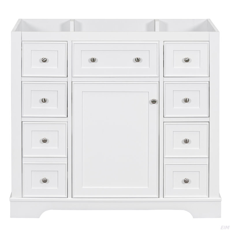 Meuble-lavabo 36 po sans lavabo, base d'armoire seulement, une armoire et six tiroirs, Blanc