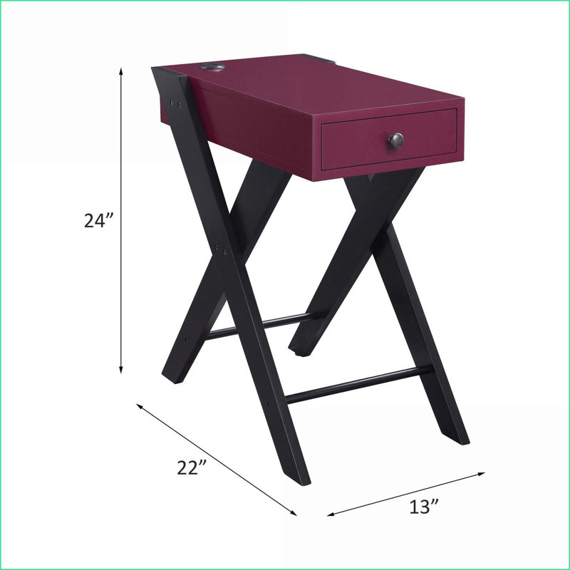 Table basse moderne à pieds en X bourgogne avec port USB intégré Rangement à tiroir unique