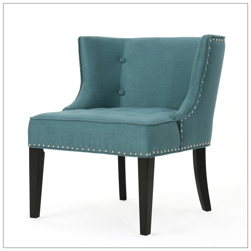 Fauteuil à oreilles capitonné Staas, Tissu bleu sarcelle