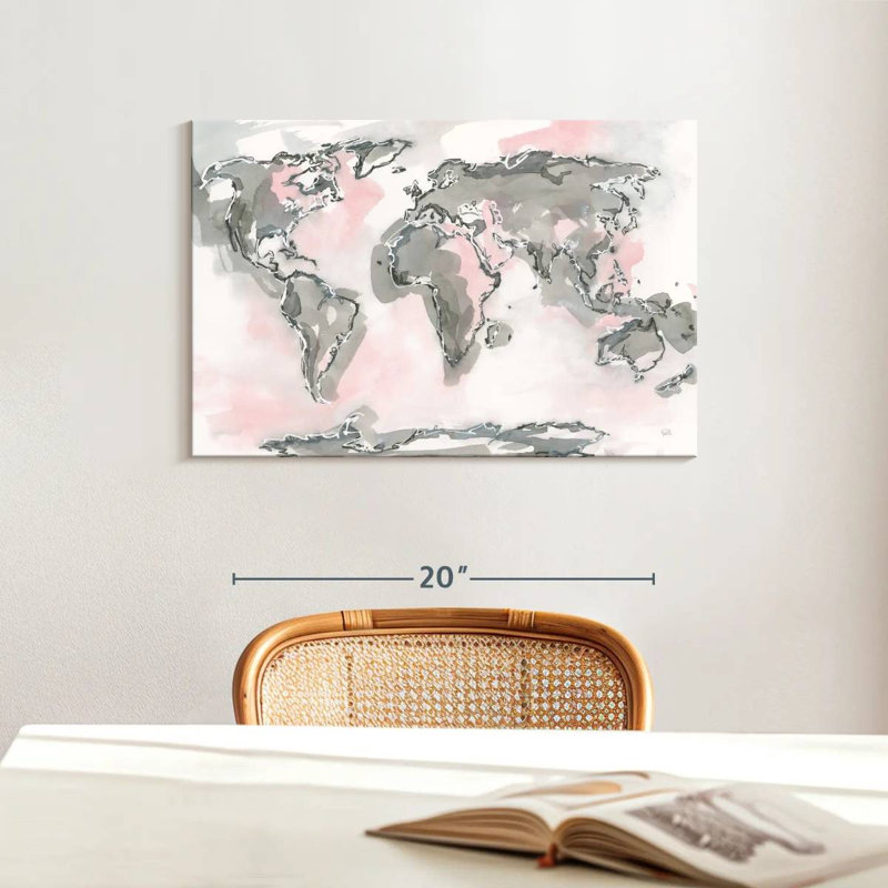 Carte du monde Aliaz rosé, H 16 po x l 24 po