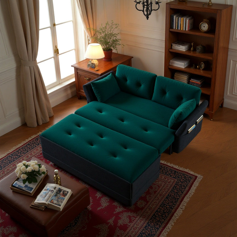 Canapé-lit convertible escamotable 71 po 3 en 1, Vert / chenille noire