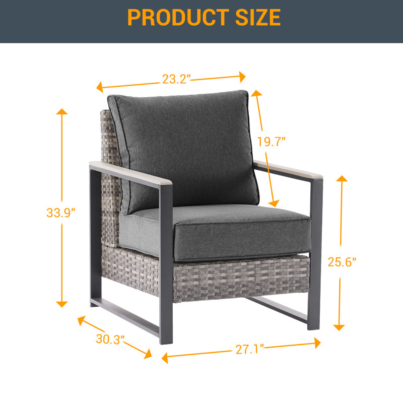 Henrie 2 Piece Patio Sofa Set with Cushion, Black Gray