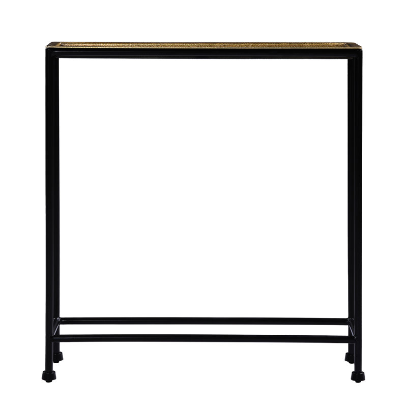 Table d'appoint, fabrication en métal, surface en laiton texturé antique, base en bronze, plateau rectangulaire élancé, plateau de style plateau amovible, sans assemblage, patins de plancher, profondeur de 20,83 po, largeur de 6 po, 22,5 po