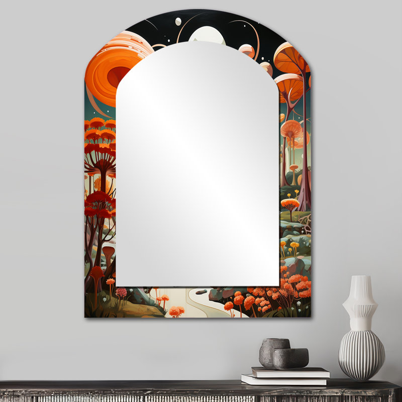 Coloré Mid Mid Century Mid-Century Mushroom Dreams I - grand miroir moderne asymétrique Mid-Century, 34 po x 25 po
