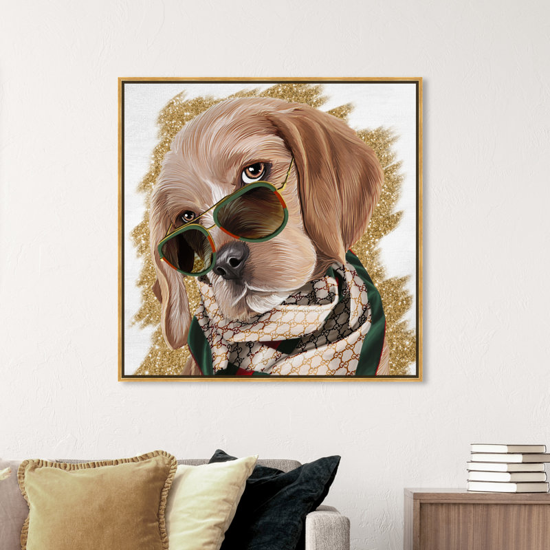 Stylish Pup - Impression sur toile, Toile encadrée d'or, H 20 po x l 20 po