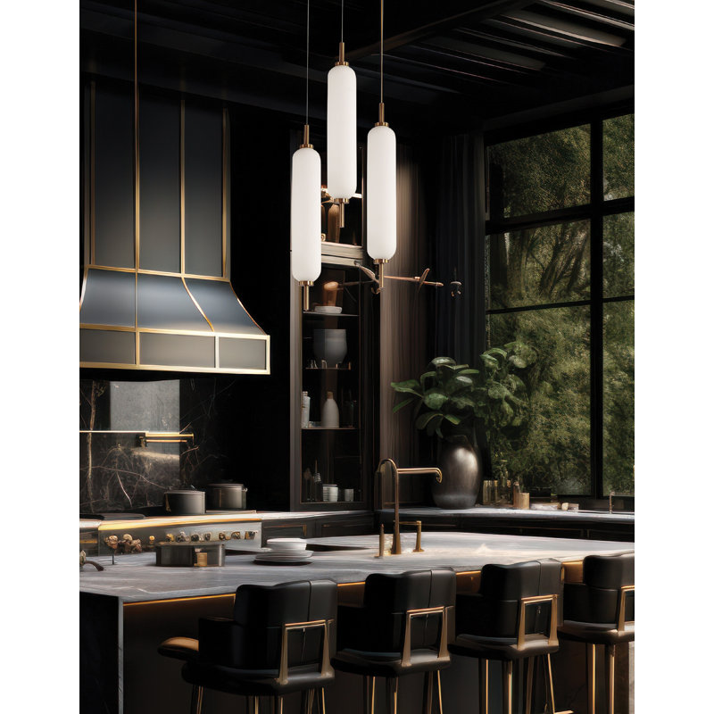 Luminaire suspendu multicolore à 3 lumières Typha, Laiton vieilli
