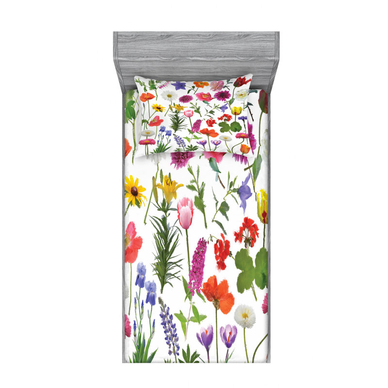 Microfiber Floral Sheet Set, Twin Sheet Set with 1 Pillowcase