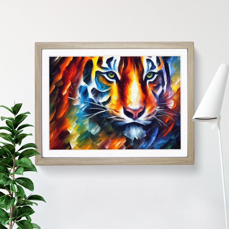 Tiger Painting Vol.2 Abstract - Single Picture Frame Print, 46cm H x 64cm W x 2cm D, Oak Framed