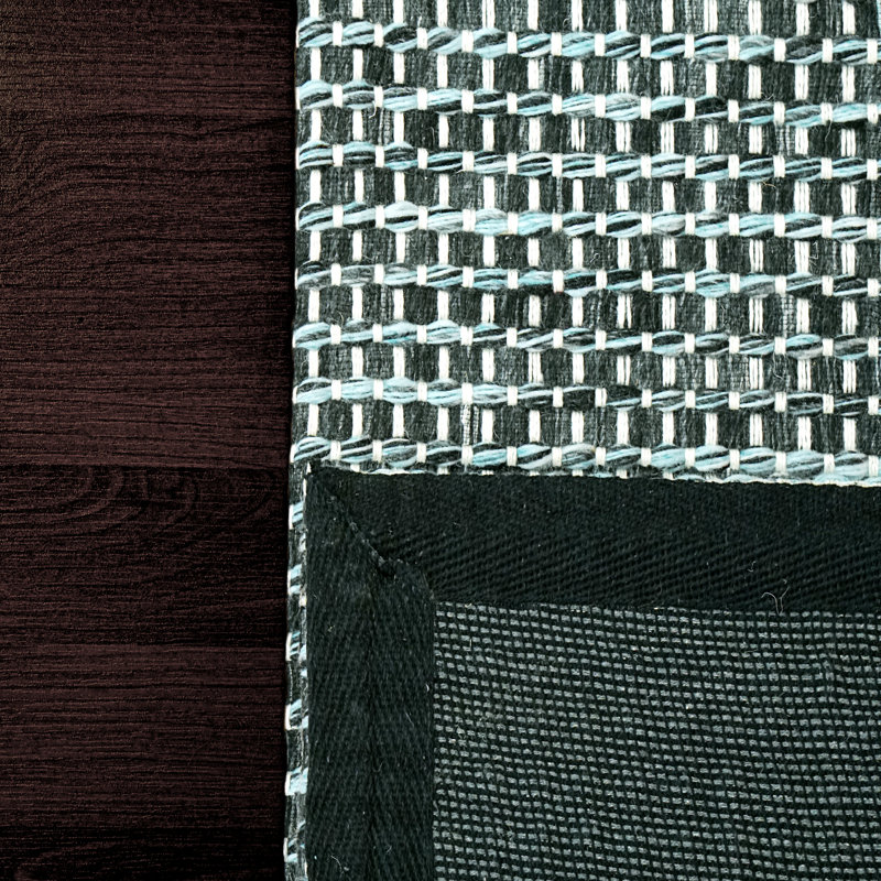Alleson tissé à la main rayé turquoise / noir, Rectangle 5 pi x 8 pi