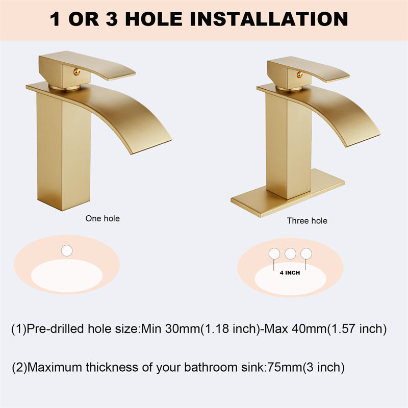 Commercial-Grade Single Handle Waterfall Bathroom Faucet With Pop-Up Drain, Brushed Gold