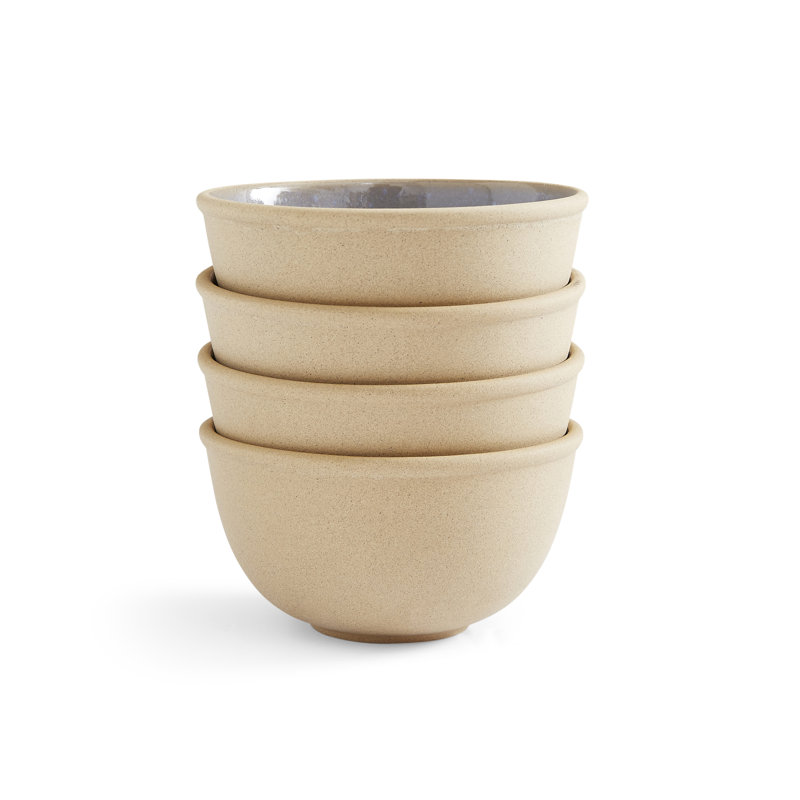 Set of 4 Beige Ceramic Dessert Bowls, 4.5"