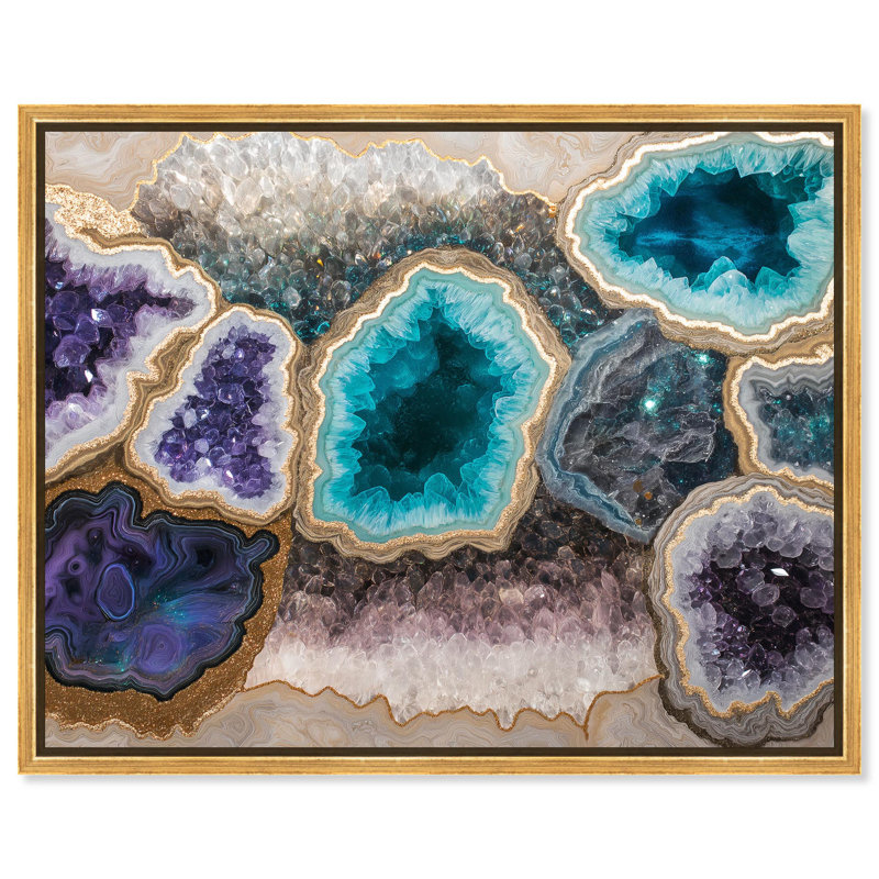 Art géode sur toile minéral multivers , H 21 po x l 21 po, Cadre flottant doré