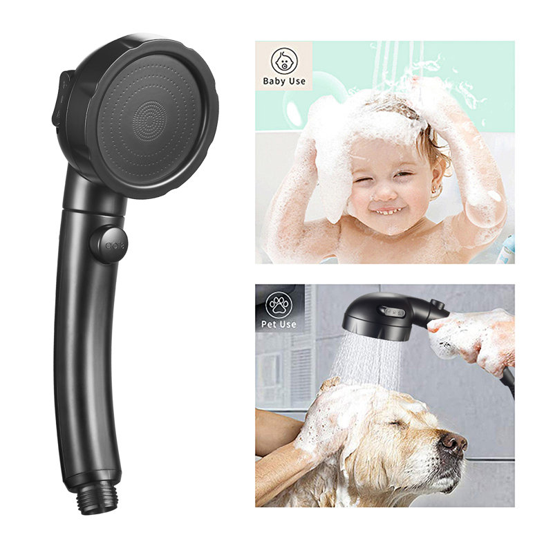 High Pressure Handheld Shower Head With Pause Switch And Hose, Black