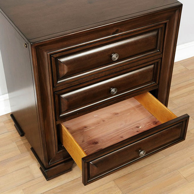 Table de chevet pour chambre à coucher avec 3 tiroirs profonds - Bois de cerisier brun et sous la veilleuse