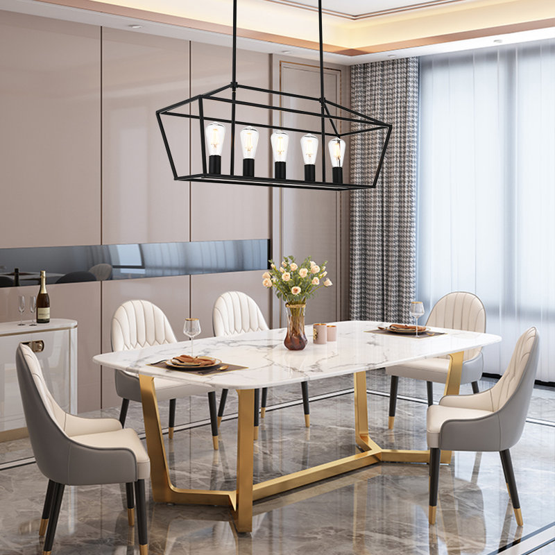 Lustre carré pour îlot de cuisine à 5 lumières Nelrose, Noir