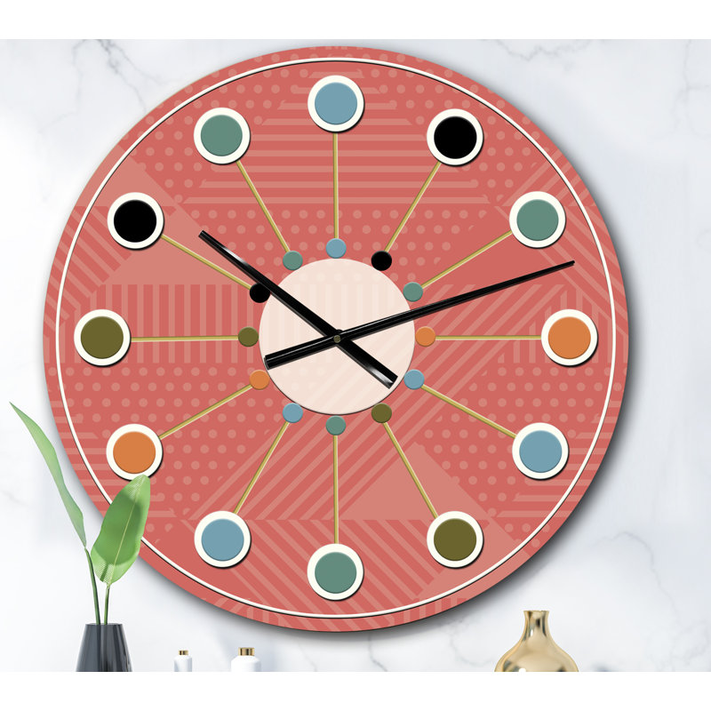 Triangulaire rétro motif corail - horloge murale moderne Mid-Century, Surdimensionné