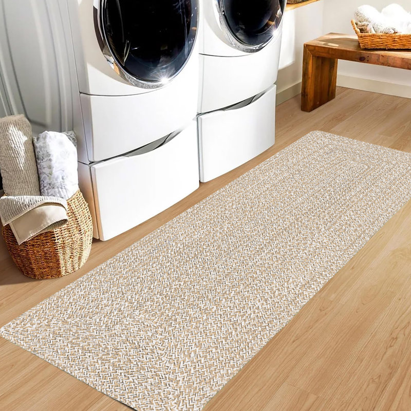 Tapis bohémien réversible en coton naturel, Tapis de couloir 1 pi 5 po x 4 pi 5 po