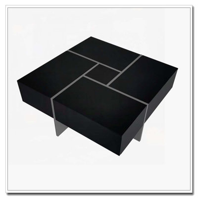Table basse avec 4 compartiments de rangement cachés, table basse carrée avec plateau coulissant extensible