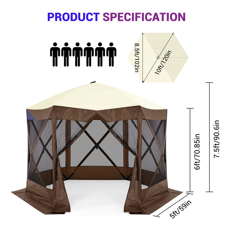 10 pi. L 10 pi. D Pavillon de jardin en métal, Crème / brun