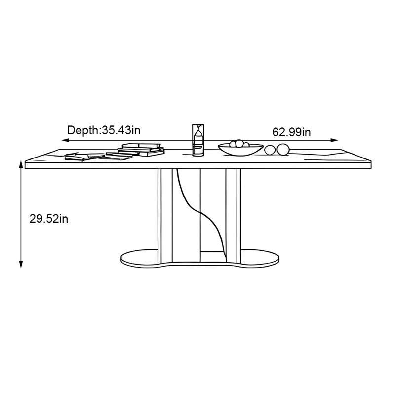 Rectangular household stainless steel dining table, 29.52"H x 62.99"L x 35.43"W