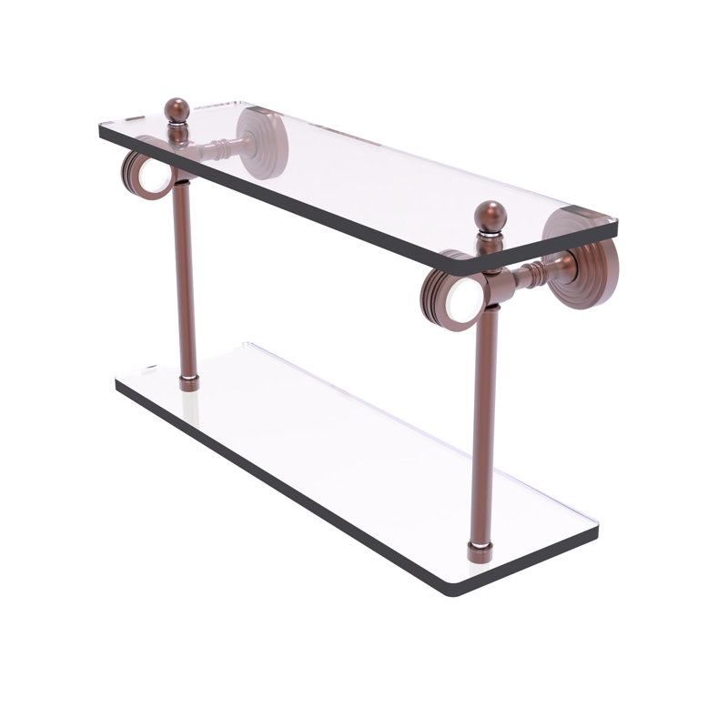 Jarrell 2 Piece Glass Tiered Shelf, 5.12" H x 16" W x 9.3" D, Antique Copper