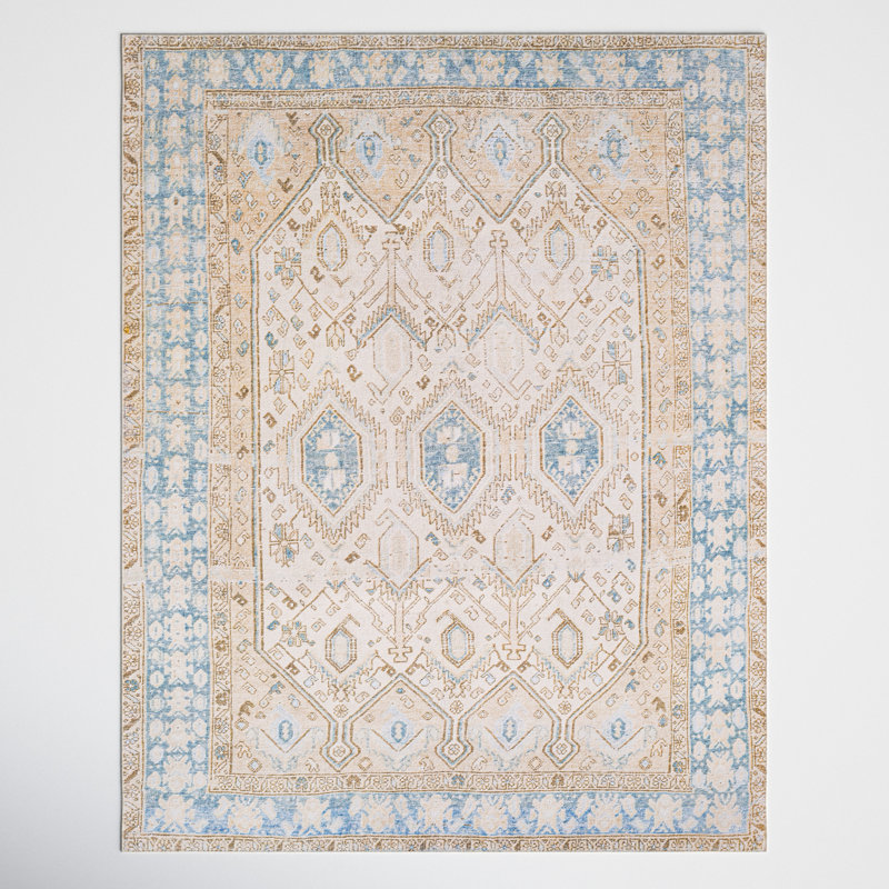 Jivika Oriental Blue/Wheat/Cream Area Rug, Rectangle 7'6" x 9'6"